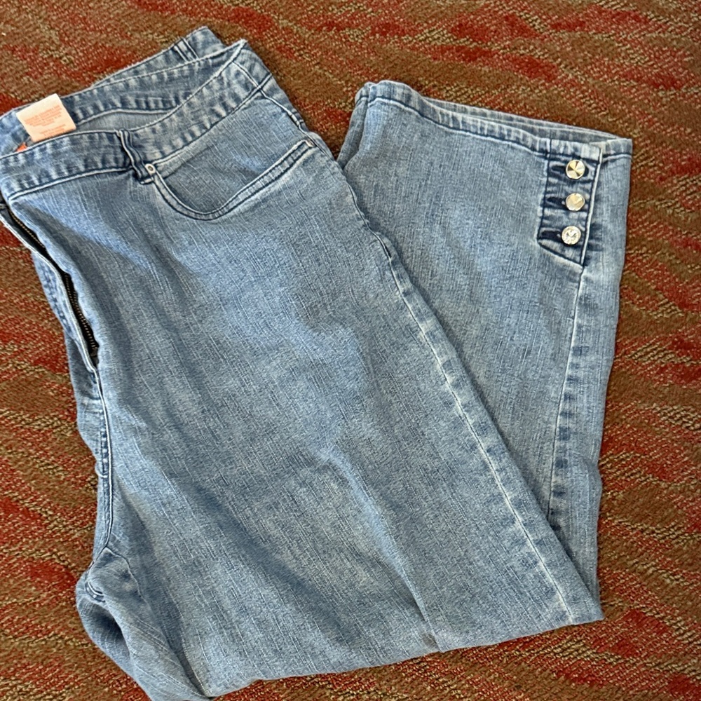 hearts of palm Light Wash Flare Jeans with Side Button Detail